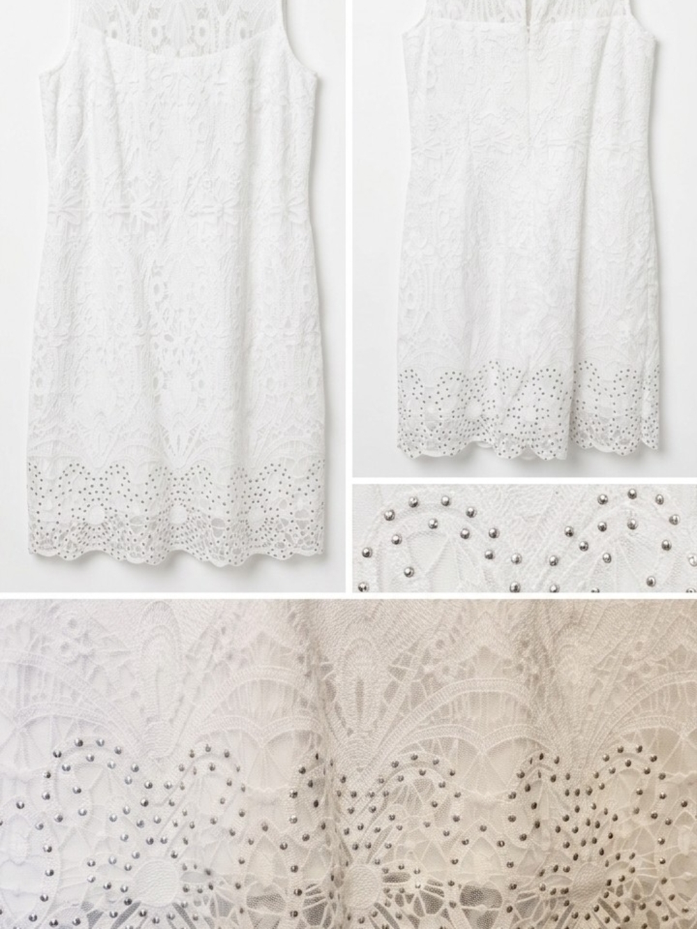White Eyelet Lace Shift Dress with Stud Detail